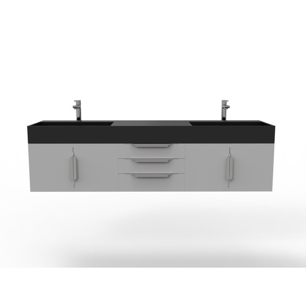 Castello Usa Amazon 72" Wall Mounted Gray Vanity With Black Top And Brushed Nickel Handles CB-MC-72G-BN-2056-BL